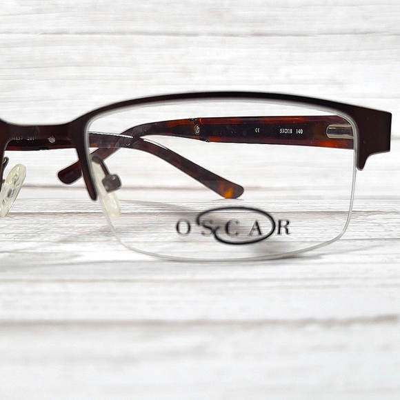 NEW Rx'able Oscar Eyeglass Frame Half Rim Brown Glasses Modern Busines 53-18-140 - Picture 2 of 5
